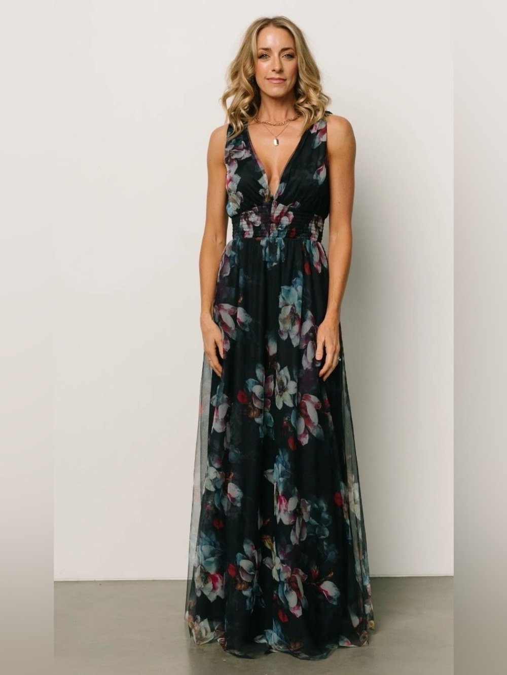 Baltic Born Navy Floral Chiffon Maxi Dress - Picture 8 of 11